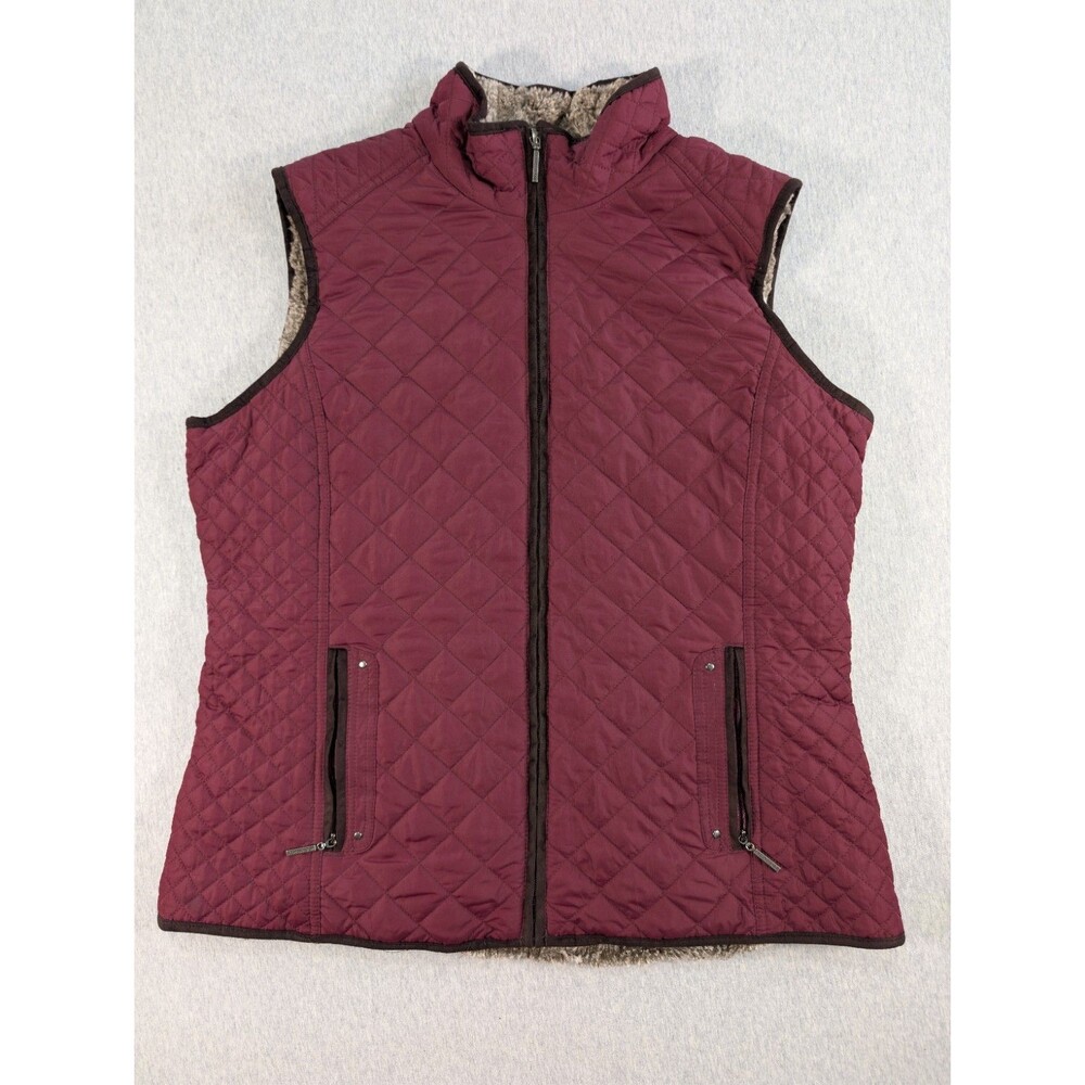 Weatherproof Faux Fur Lined Vest Women's L Full Zip Red Zippered Pockets Cozy